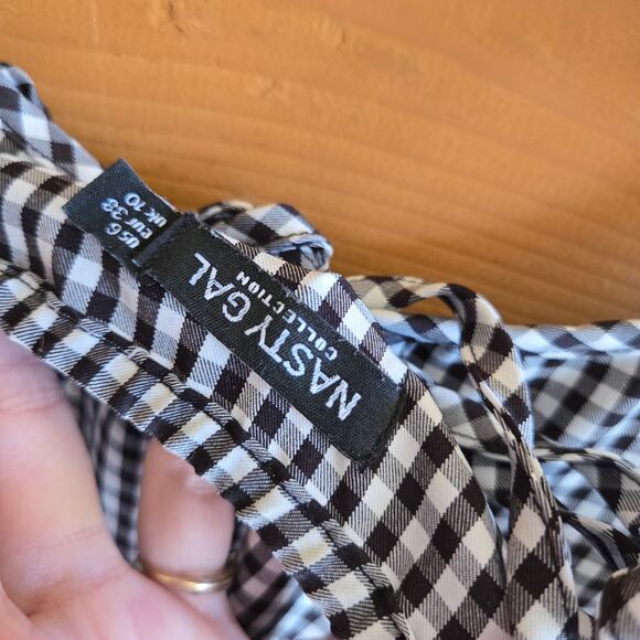 Nasty Gal Mini Dress Black Gingham Ruffle Keyhole Y2K Tank 90's Skater 6 - Picture 4 of 4